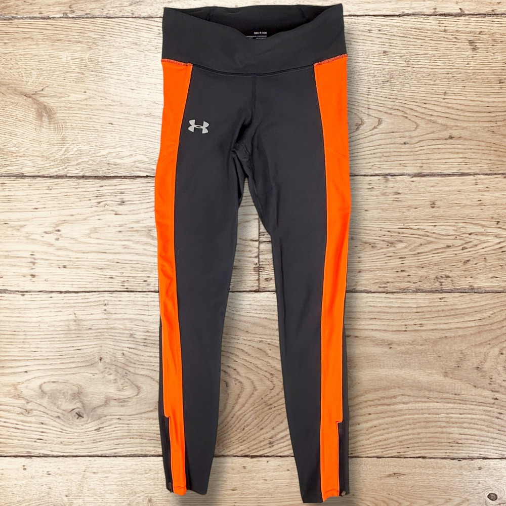 UNDER ARMOUR Women's Zip Ankle Running‎ Pants Leggings Size S Black Orange